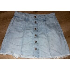 American Eagle Outfitters Denim Button Front Mini Skirt Light Wash Size 6
